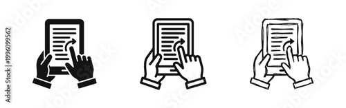 Hands Holding Tablet with Swipe Gesture Reading Icon Set
