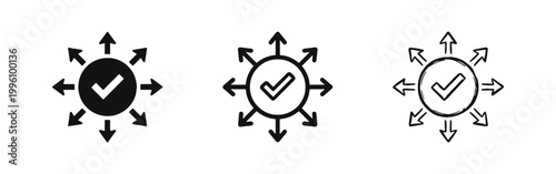 Multi-Directional Decision Icon Set with Checkmark and Arrows