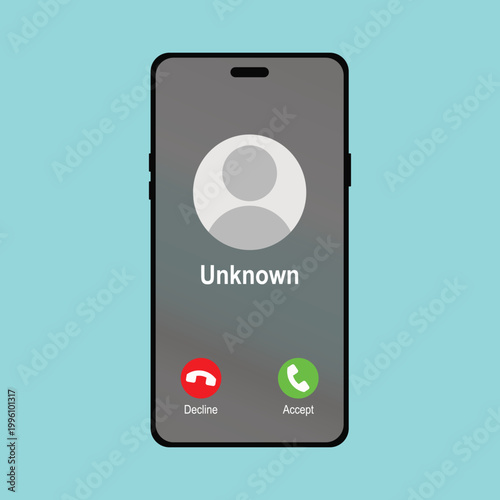 Vector illustration of an incoming call from an unknown number on a smartphone.