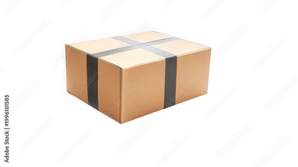 Obraz premium A cardboard box with gray tape on a transparent background