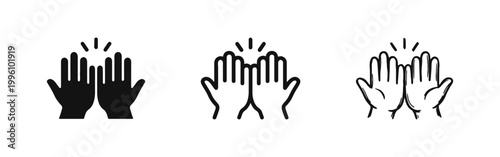 High Five Icons Set - Hand Gesture Symbol of Celebration Success and Teamwork