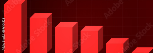 3D Analytics Chart Featuring Red Falling Bars On Dark Background, Visualizing Negative Growth, Risk, And Business Performance Decline. Data Charts. Vector Illustration