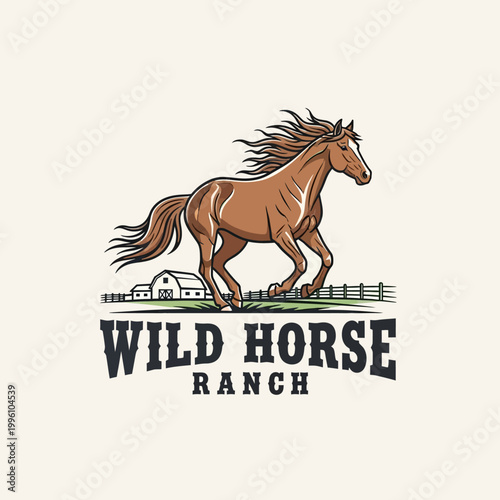 Majestic Brown Horse Galloping Freely Across Open Field.