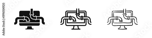 Data Pipeline and System Integration Monitor with Pipes Icon Set