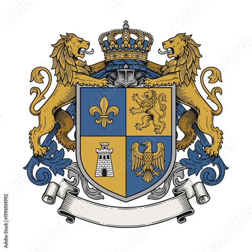 Royal Coat of Arms with Lions and Shield.