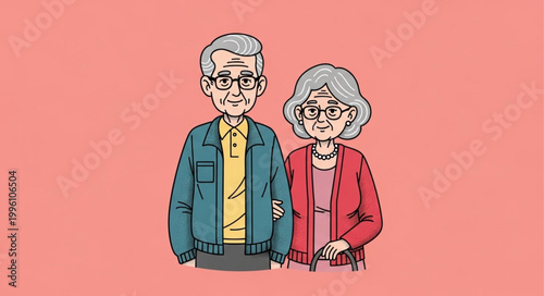 Elderly Couple Standing Together Smiling Warmly.