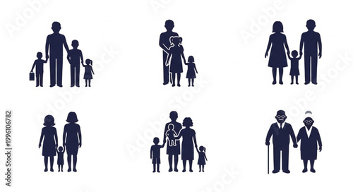Diverse Family Silhouettes Representing Different Generations and Structures.