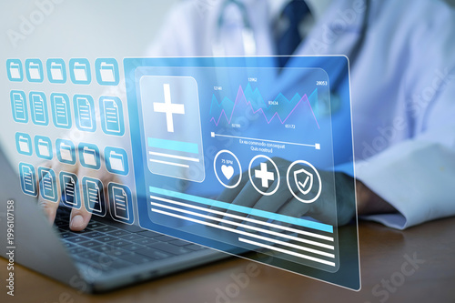Doctor AI, artificial intelligence in modern medical technology and IOT automation. Doctor using AI document management concept.