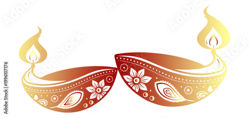 Two Red Diyas diwali candles isolated on white background	