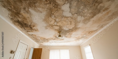 Extensive mold growth on a ceiling in a residential room, indicating water damage and potential health hazards.