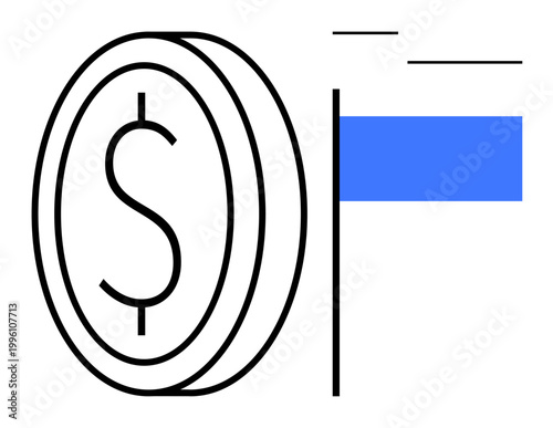 Financial planning, investment strategies, business growth, profitability analysis, economic trends, currency. Dollar coin graphic with blue chart element. Financial planning and investment concept