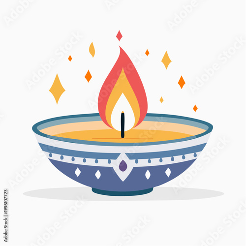 Diwali Diya with Flame and Sparkles