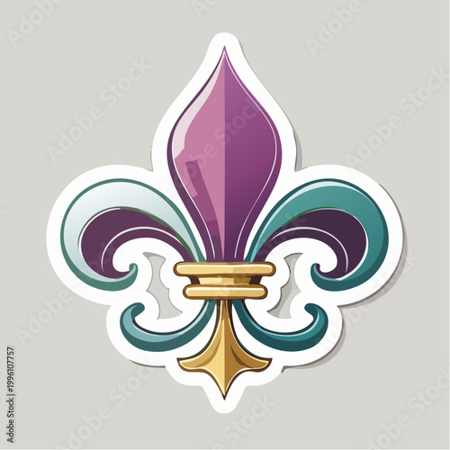 Fleur de Lis Symbol with Purple, Teal, and Gold Colors