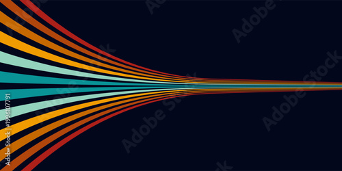 Abstract background of rainbow groovy Wavy Line design in 1970s Hippie Retro style. Vector pattern ready to use for cloth, textile, wrap and other.