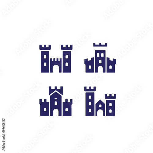 castle icon set silhouette