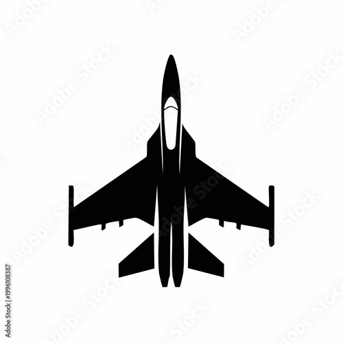 Black silhouette of a fighter jet from above