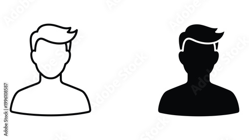 A simple black and white illustration of two men facing forward with short hair