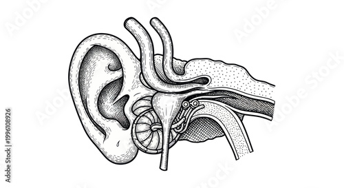 Human Ear Anatomy Cross-Section: Outer, Middle, Inner Ear Diagram