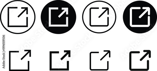 External link icon set open in new tab symbol variations black and white internet illustration collection navigation technology interface redirect download