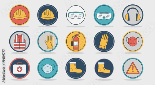 Set of industrial safety equipment icons for workplace protection