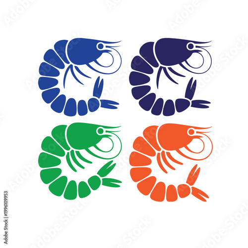 vector illustration of shrimps icon set