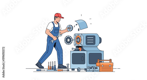 Skilled technician performing machine repair and maintenance.