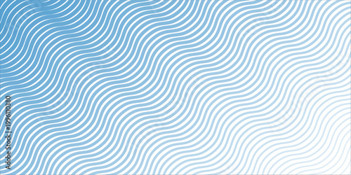 Blue wave texture gradient. Fading curved linear halftone gradation. Wavy water lines pattern wallpaper. Thin to thick undulate stripes background for overlay, print, cover, graphic design. Vector