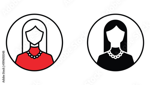 Two women icons in circles with different colored outfits and accessories