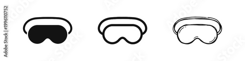 Sleep Eye Mask Icon Set in Three Styles: Solid, Outline, and Hand-Drawn