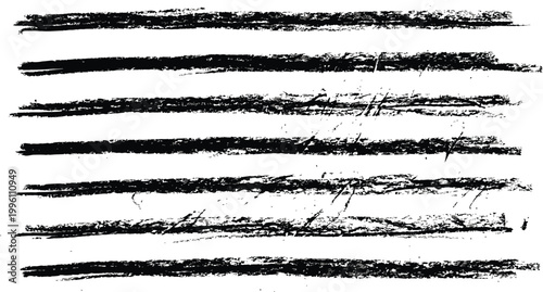 Set of black textured grunge brush strokes and charcoal lines isolated on white.eps