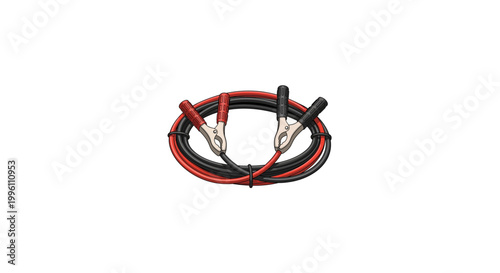 Set of jumper cables for car battery connection with clamps.