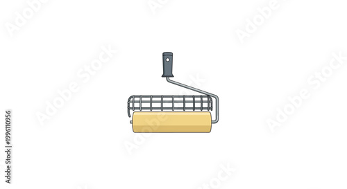 Minimalist illustration of a paint roller with beige paint on a white background.