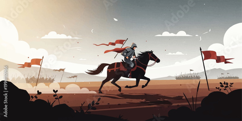 A beautiful woman in equestrian saddle riding a brown stallion across a summer farm field with nature in the background