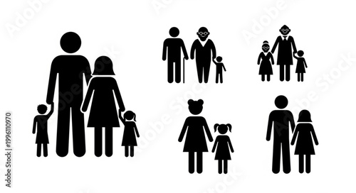Diverse Family Silhouettes Representing Different Generations and Structures.