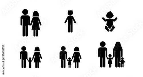 Collection of diverse family unit icons representing different family structures.