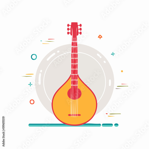 Flat design illustration of a Portuguese guitar