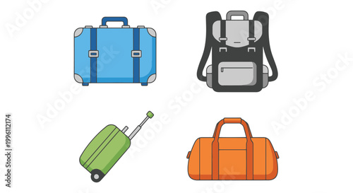 Luggage Line art vector set modern abstract clean