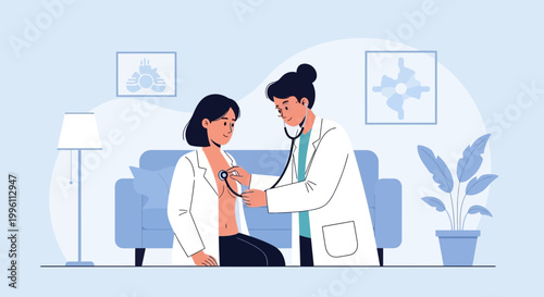 Doctor examining patient with stethoscope, healthcare concept illustration