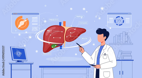 Doctor Explains Liver Anatomy and Function with Holographic 3D Model and Data Visualizations