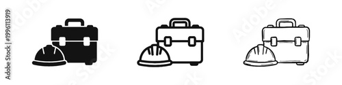 Construction Toolbox and Hard Hat Icon Set