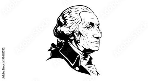 Black and white vector illustration of George Washington portrait.