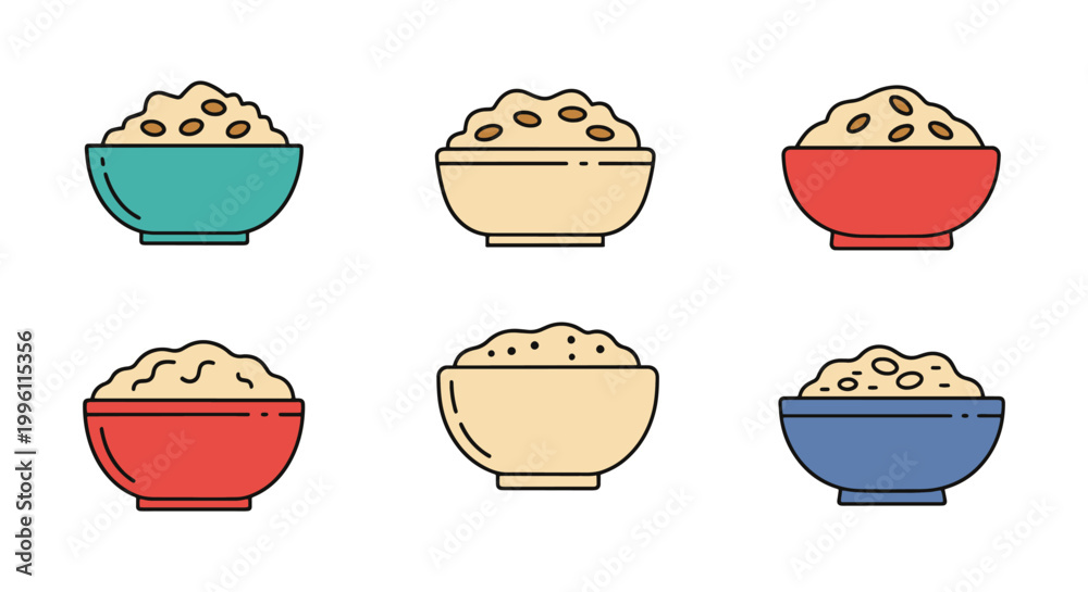 Obraz premium Oatmeal Bowl Plate Line art minimal colorful abstract vector