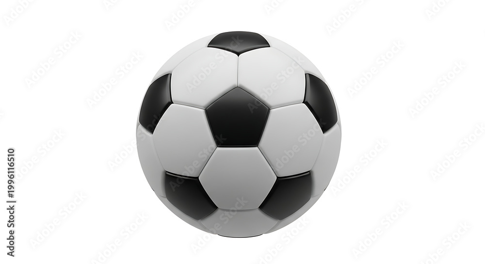 Fototapeta premium Isolated 3D render of a realistic black and white soccer ball with leather texture and classic panel construction on a clean white background
