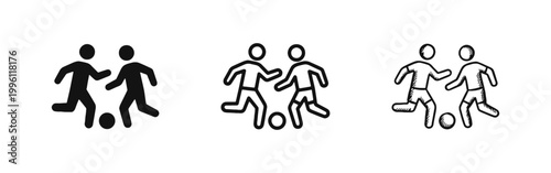 Soccer players icon set, football game match silhouette, outline and hand-drawn sketch styles