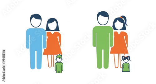 Two Families Represented By Simple Icons Showing Parents And Children.