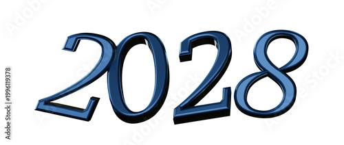 Elegant blue 2028 text design isolated on white, perfect for New Year's or futuristic con