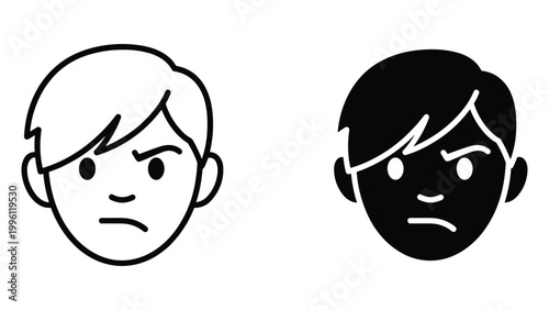 A frustrated cartoon man with two different expressions on a white background