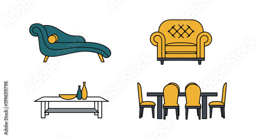 Luxury Furniture Line art simple abstract colorful vector