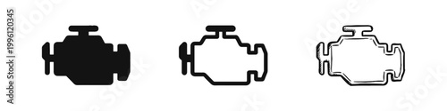 Car Engine and Check Engine Light Icon Set