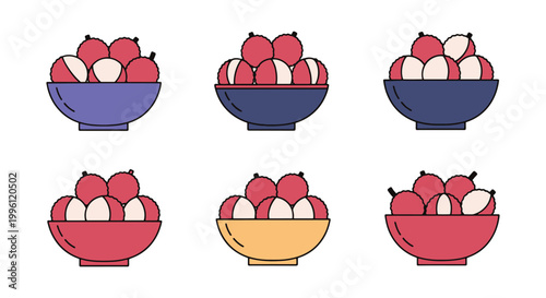 Lychee Bowl Line art vector simple minimal shapes illustration